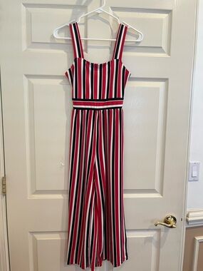 EXPRESS Striped Wide-Leg Jumpsuit in Red, Black & White
